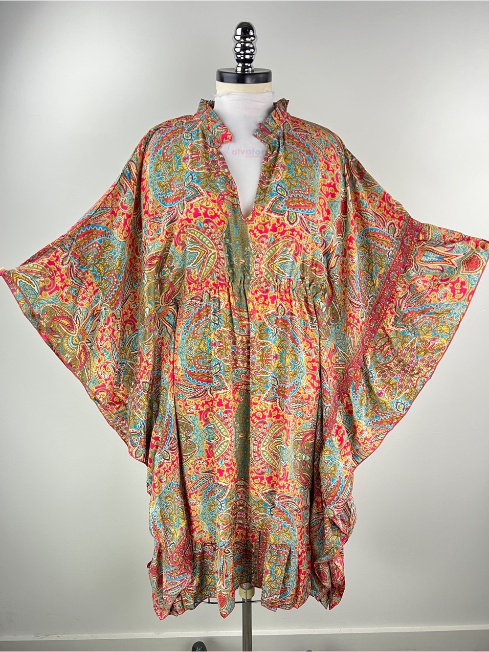 💚 3597. Vibrant Paisley Kimono Caftan Dress — Multicolor